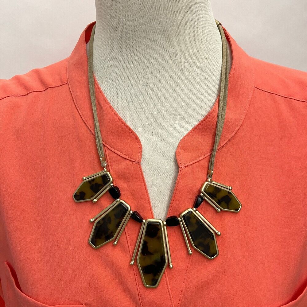 Chico's‎ Gold-tone Beige Cord Animal Print Women's Fashion Necklace